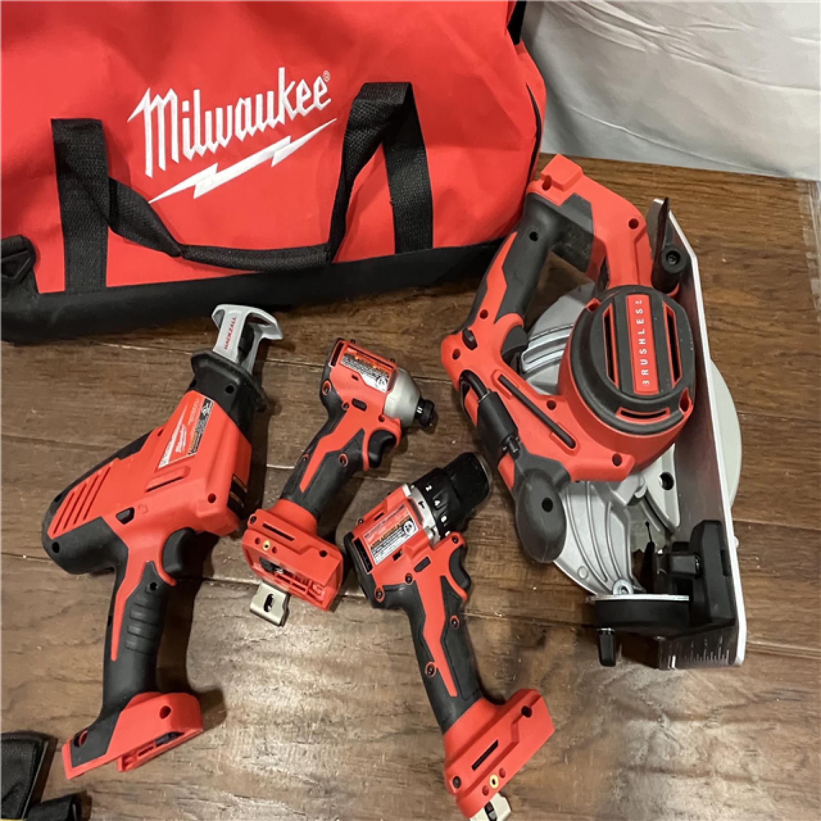 AS-ISMilwaukee M18 18-Volt Lithium-Ion Brushless Cordless Combo Kit (4-Tool) with 2-Batteries, 1-Charger and Tool Bag