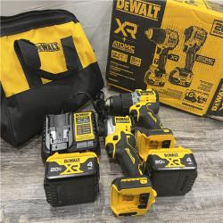 AS-IS DEWALT 20V MAX XR Hammer Drill and ATOMIC Impact Driver 2 Tool Cordless Combo Kit with (2) 4.0Ah Batteries, Charger, and Bag