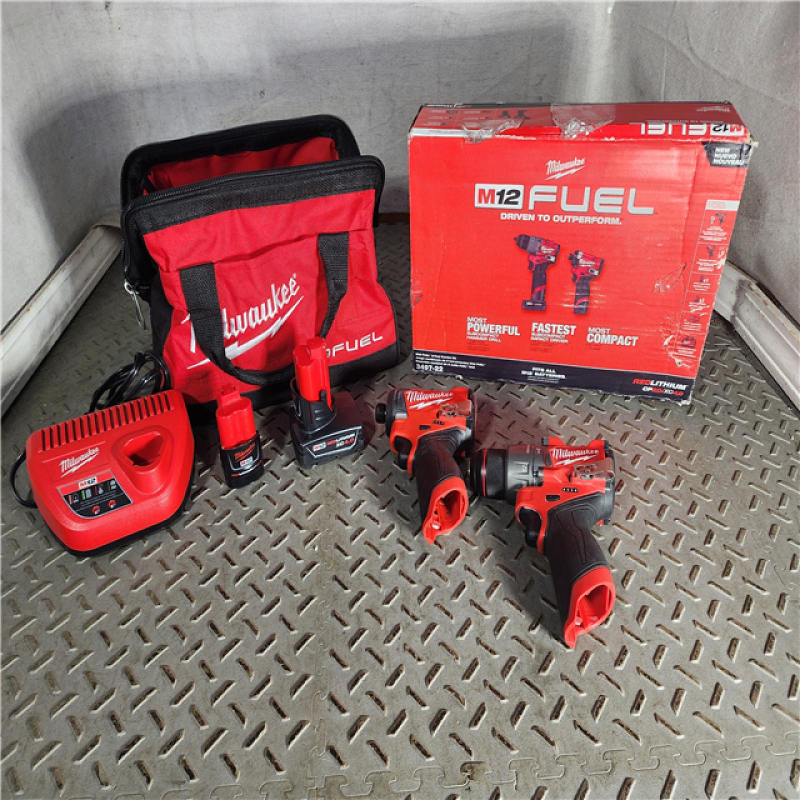 HOUSTON LOCATION - AS-IS Milwaukee 3497-22 12V Brushless Hammer Drill and Impact Driver Combo Kit