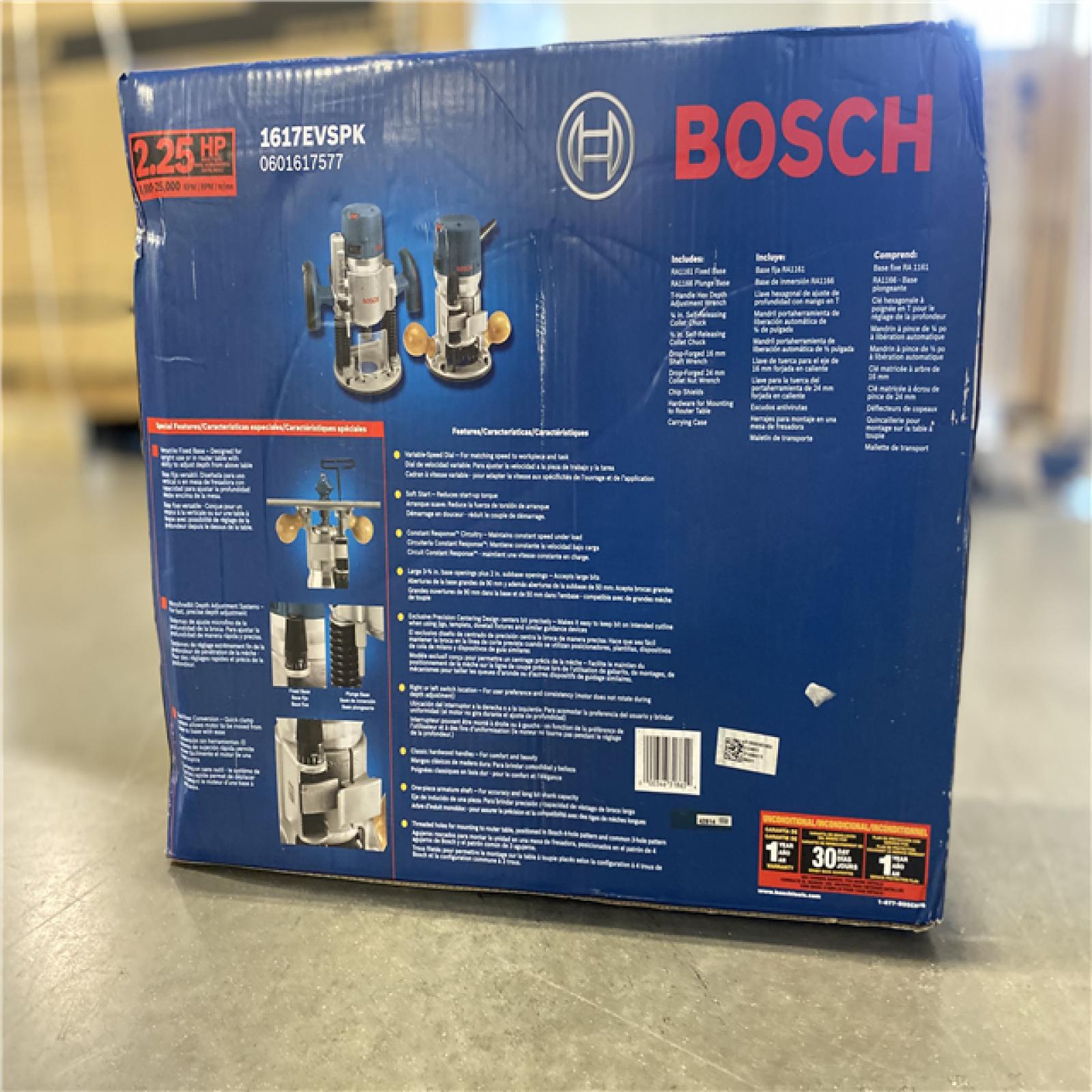 NEW! -  Bosch 12 Amp 2-1/4 Horse Power Corded Peak Variable Speed Plunge and Fixed Base Router Kit with Hard Case