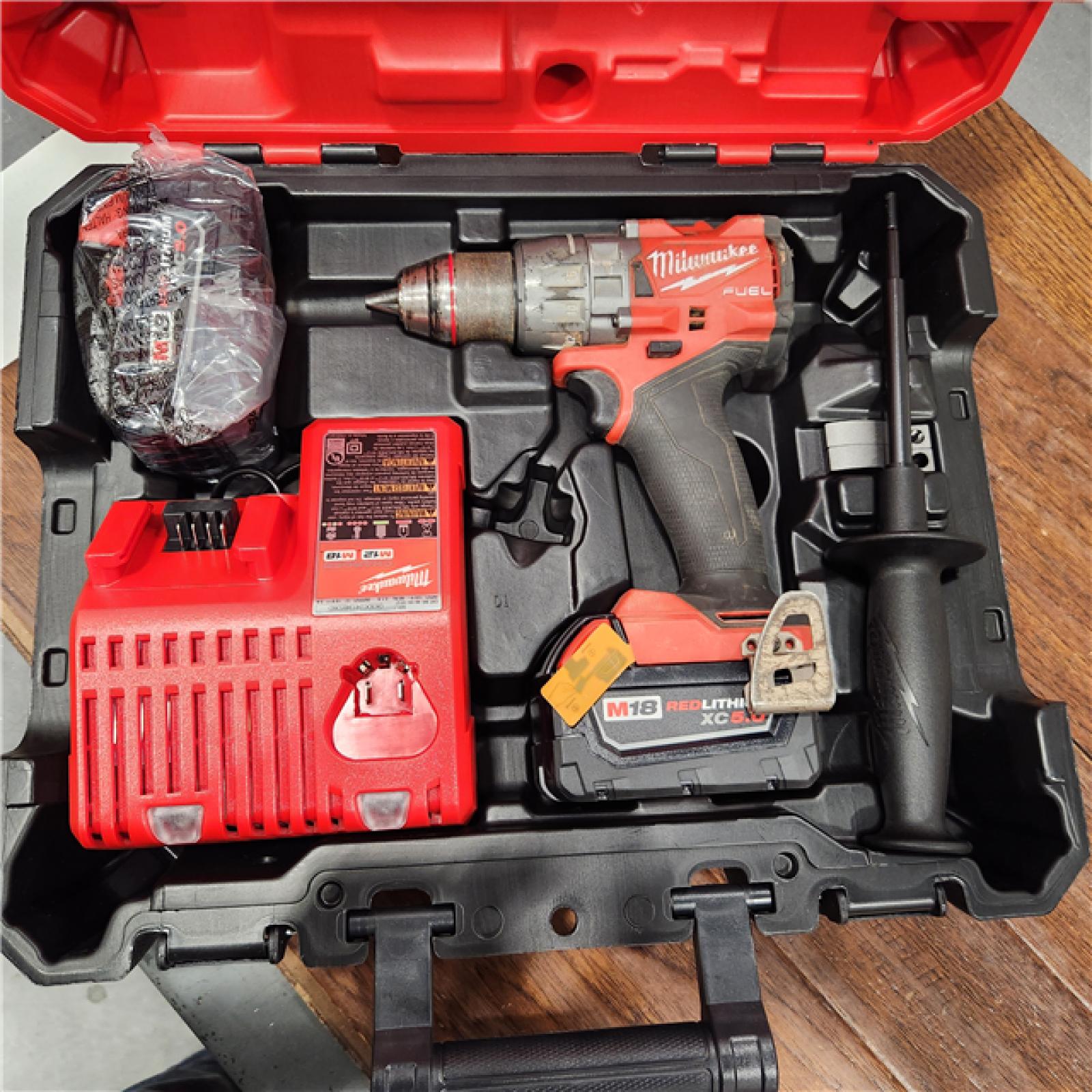 AS-IS Milwaukee 2904-22 Hammer Drill Driver Kit with Batteries  Charger & Tool Case  Red