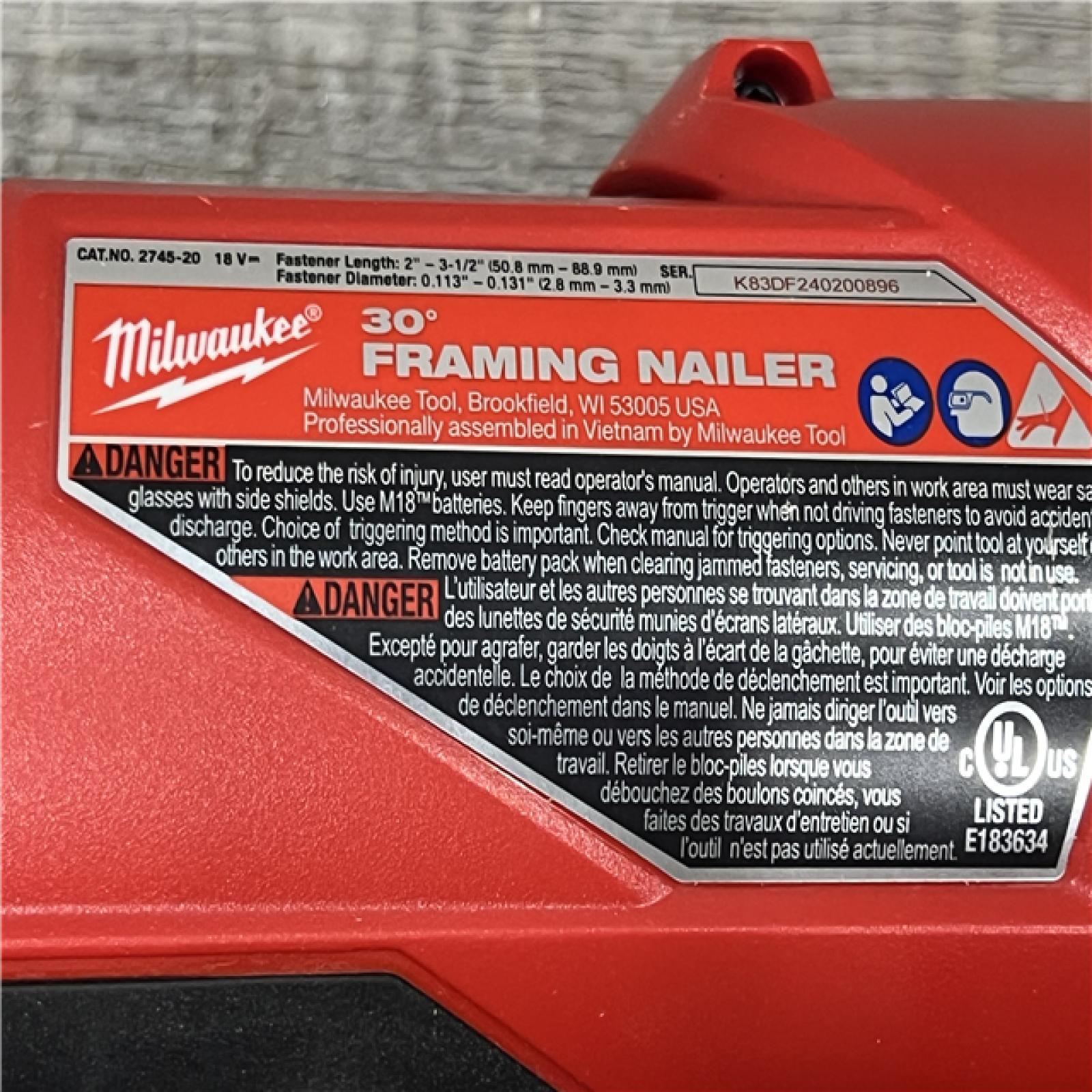 AS-IS Milwaukee M18 FUEL 30 Degree Framing Nailer