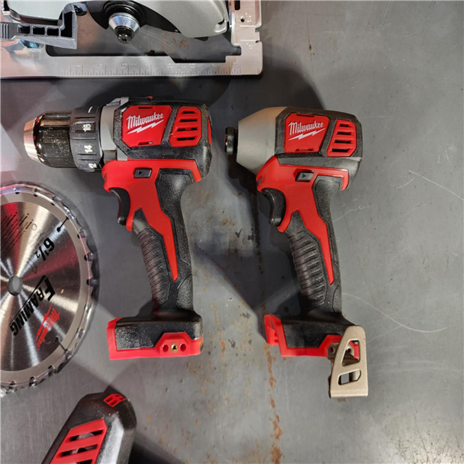 HOUSTON LOCATION - AS-IS Milwaukee M18 18-Volt Lithium-Ion Cordless Combo Tool Kit (5-Tool) with (1) 3.0Ah and (1) 1.5Ah Battery, (1) Charger, (1) Tool Bag