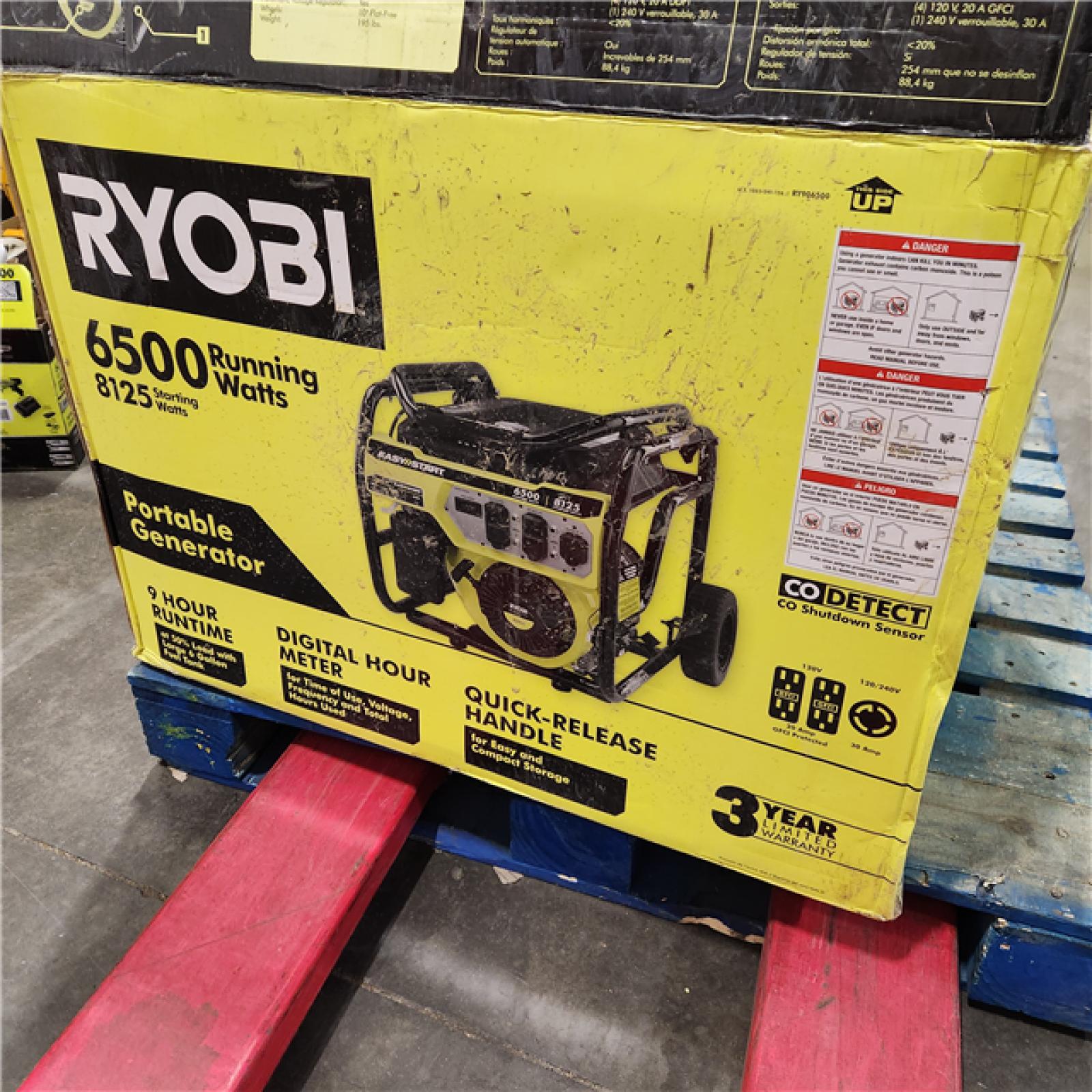 DALLAS LOCATION - AS-IS RYOBI 6,500-Watt Gasoline Powered Portable Generator with CO Shutdown Sensor