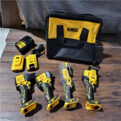 CALIFORNIA USED DEWALT 20 MAX V BRUSHLESS 4-TOOL COMBO KIT (2 BATTERIES, 1 CHARGER, AND BAG INCLUDED)