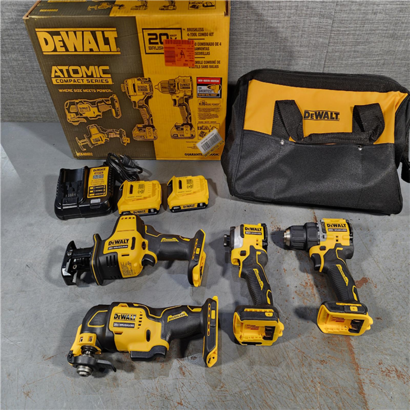 HOUSTON LOCATION - AS-IS (APPEARS LIKE NEW) DeWalt 20V MAX ATOMIC Cordless Brushless 4 Tool Combo Kit