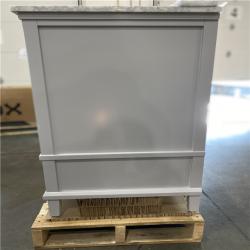 DALLAS LOCATION - Home Decorators Collection Merryfield 37 in W x 22 in D x 35 in H Single Sink Freestanding Bath Vanity in Dove Grey With White Carrara Marble Top