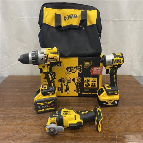 AS-IS DEWALT 20-Volt Lithium-Ion Cordless 3-Tool Combo Kit with FLEXVOLT 9 Ah and 20V 6 Ah Batteries and Charger