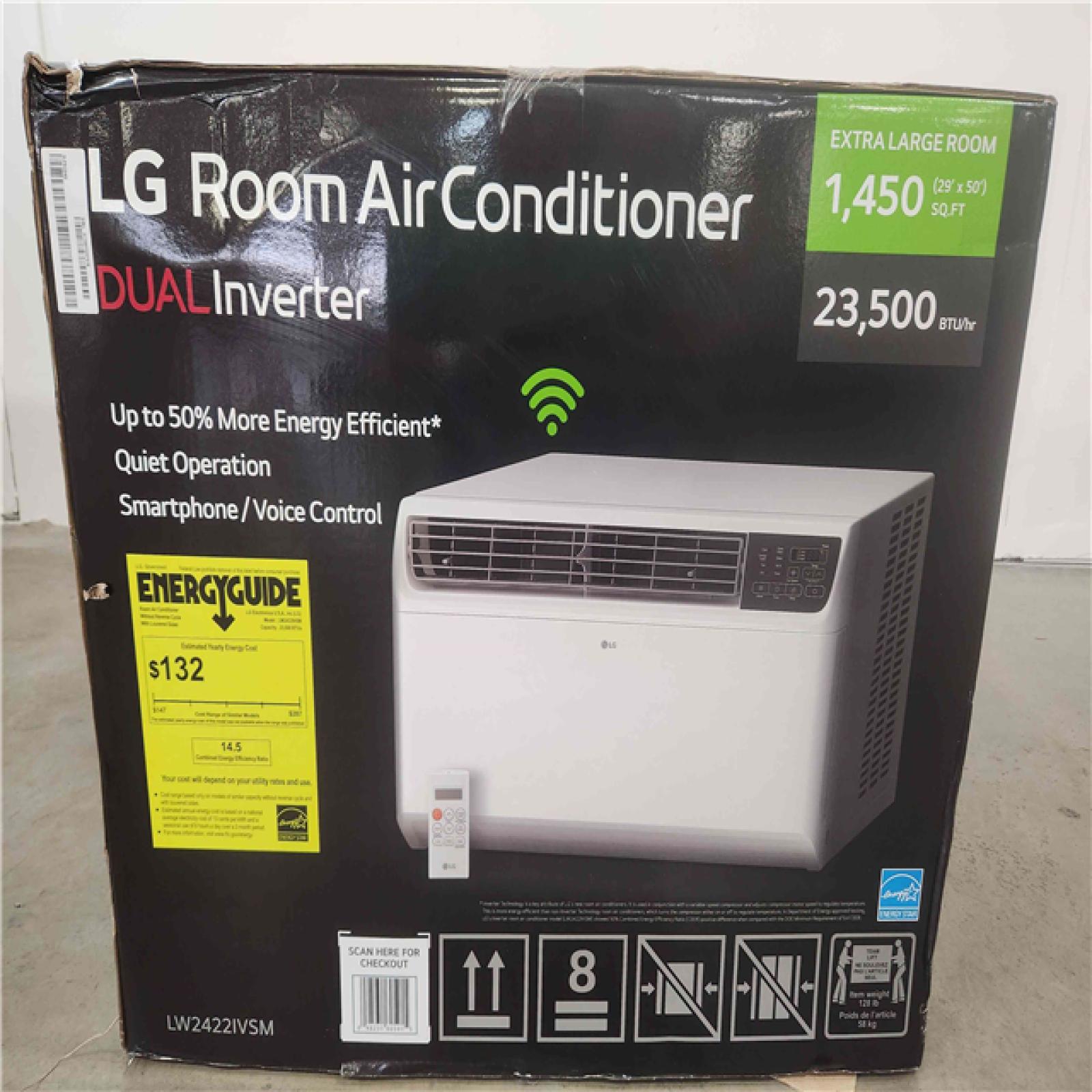 Phoenix Location NEW LG 23,500 BTU 230/208V Window Air Conditioner Cools 1400 Sq. Ft. with Dual Inverter, Wi-Fi Enabled & Remote in White