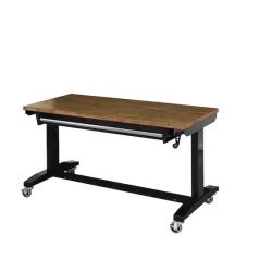 DALLAS LOCATION - Husky 52 in.W x 24 in. D Steel 1-Drawer Adjustable Height Workbench with Dark Stained Wood Top in Gloss Black