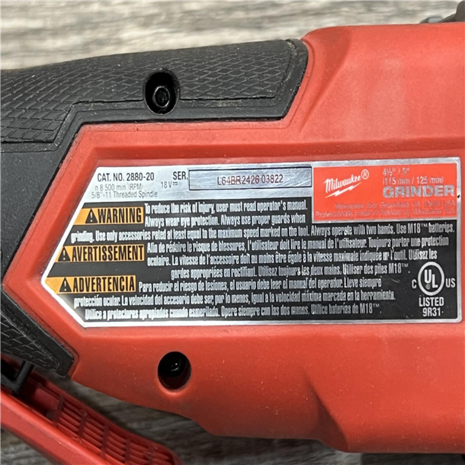 AS-IS Milwaukee 2880-20 M18 FUEL 18-Volt Lithium-Ion Brushless Cordless 4-1/2 in./5 in. Grinder W/Paddle Switch (Tool-Only)