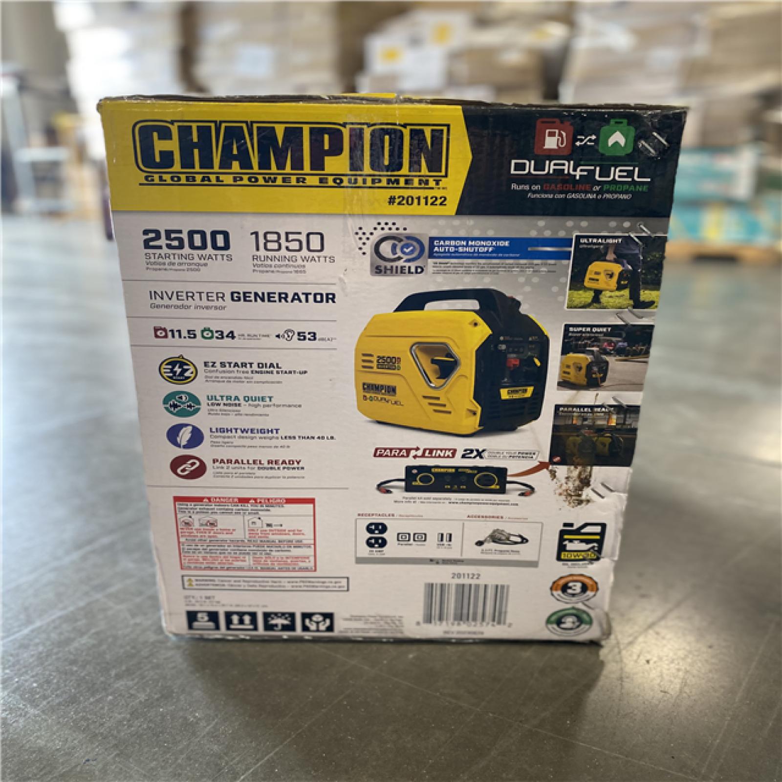 AS-IS - Champion Power Equipment 2500-Watt Ultralight Gasoline and Propane Powered Dual Fuel Inverter Generator with CO Shield and Quiet Technology