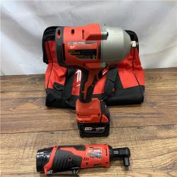 AS IS M12/M18 12/18V Lithium-Ion Cordless 3/8 in. Ratchet and 1/2 in. High Torque Impact Wrench with Friction Ring Combo Kit