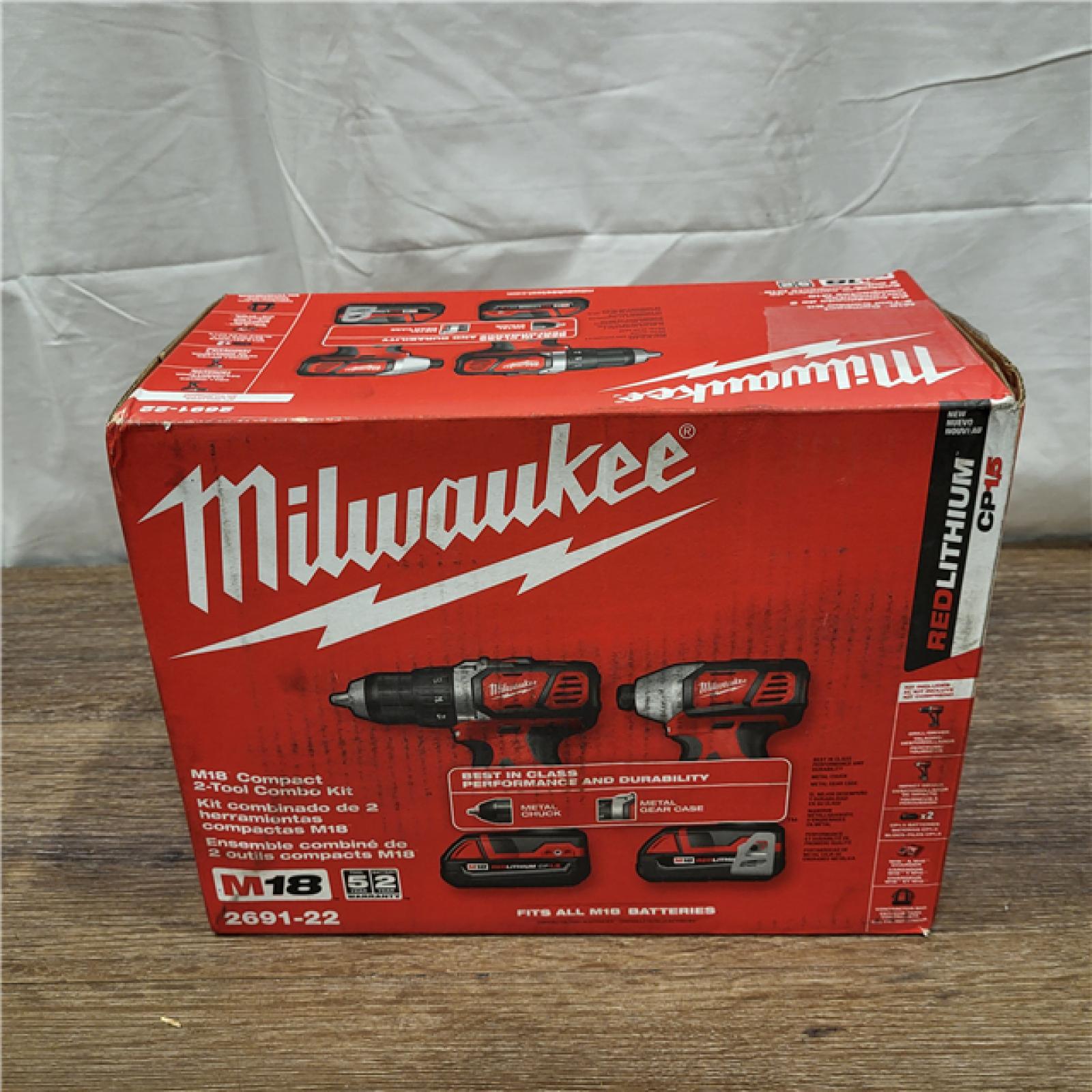 AS-IS Milwaukee M18 18V Cordless Brushed 2 Tool Drill/Driver and Impact Driver Kit