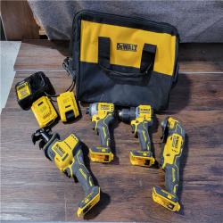 CALIFORNIA USED DEWALT BRUSHLESS 4-TOOL COMBO KIT (2 BATTERIES, 1 CHARGER, AND BAG INCLUDED)