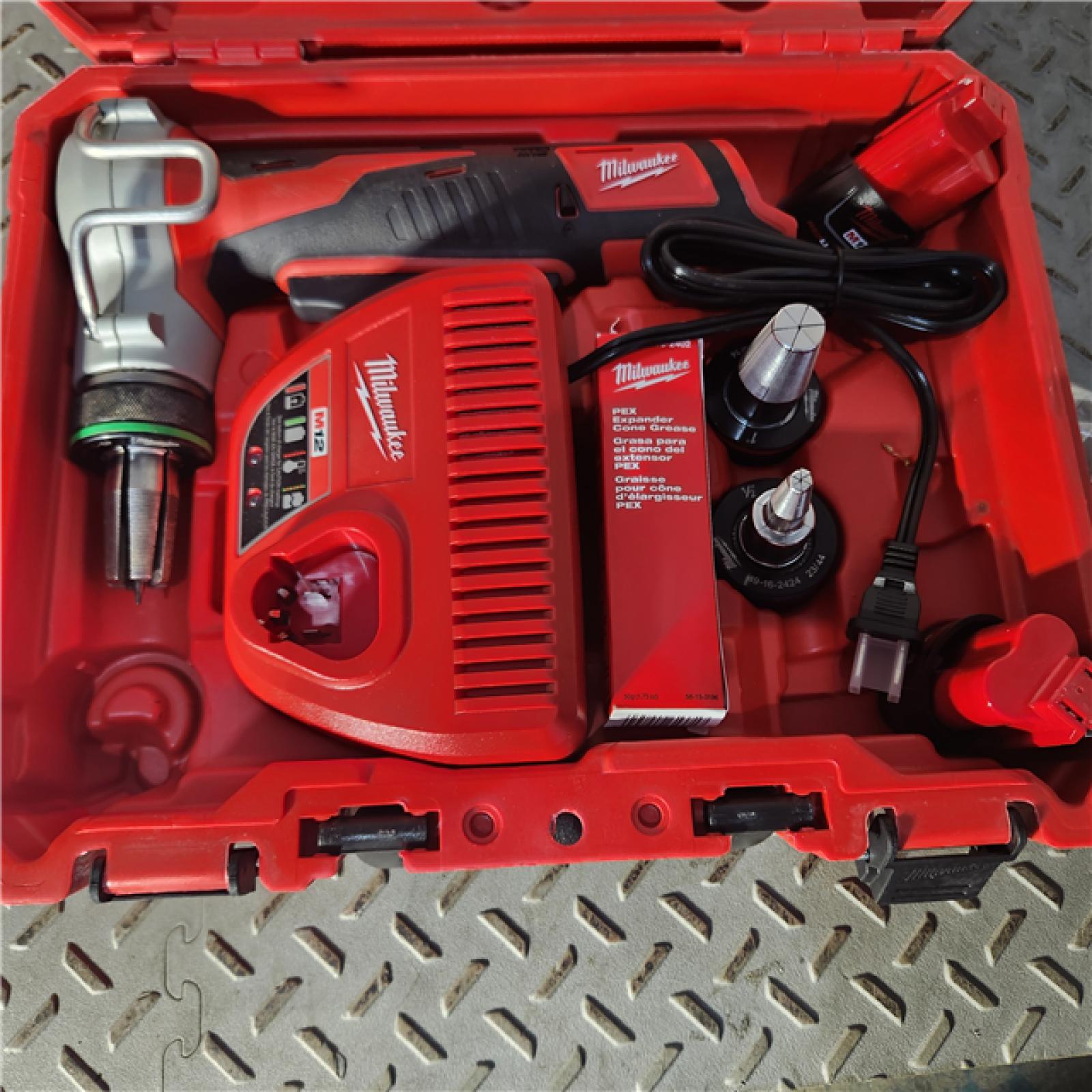 Houston location AS-IS MILWUAKEE M12 12-Volt Lithium-Ion Cordless PEX Expansion Tool Kit with (2) 1.5 Ah Batteries, (3) Expansion Heads and Hard Case