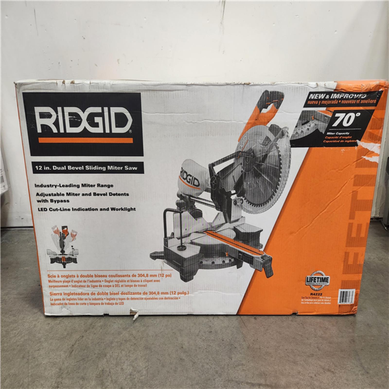 Phoenix Location NEW RIDGID 15 Amp Corded 12 in. Dual Bevel Sliding Miter Saw with 70 Deg. Miter Capacity and LED Cut Line Indicator R4222