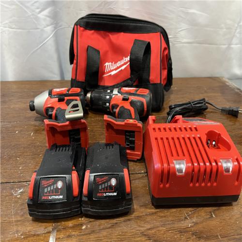 AS-ISMilwaukee M18 18V Cordless Brushed 2 Tool Drill/Driver and Impact Driver Kit