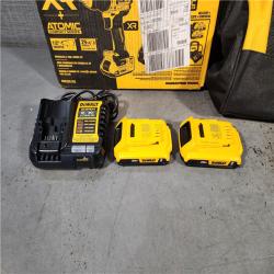 HOUSTON LOCATION - AS-IS DEWALT 20V MAX XR Cordless Drill/Driver, ATOMIC Impact Driver 2 Tool Combo Kit, (2) 2.0Ah Batteries, Charger, and Bag