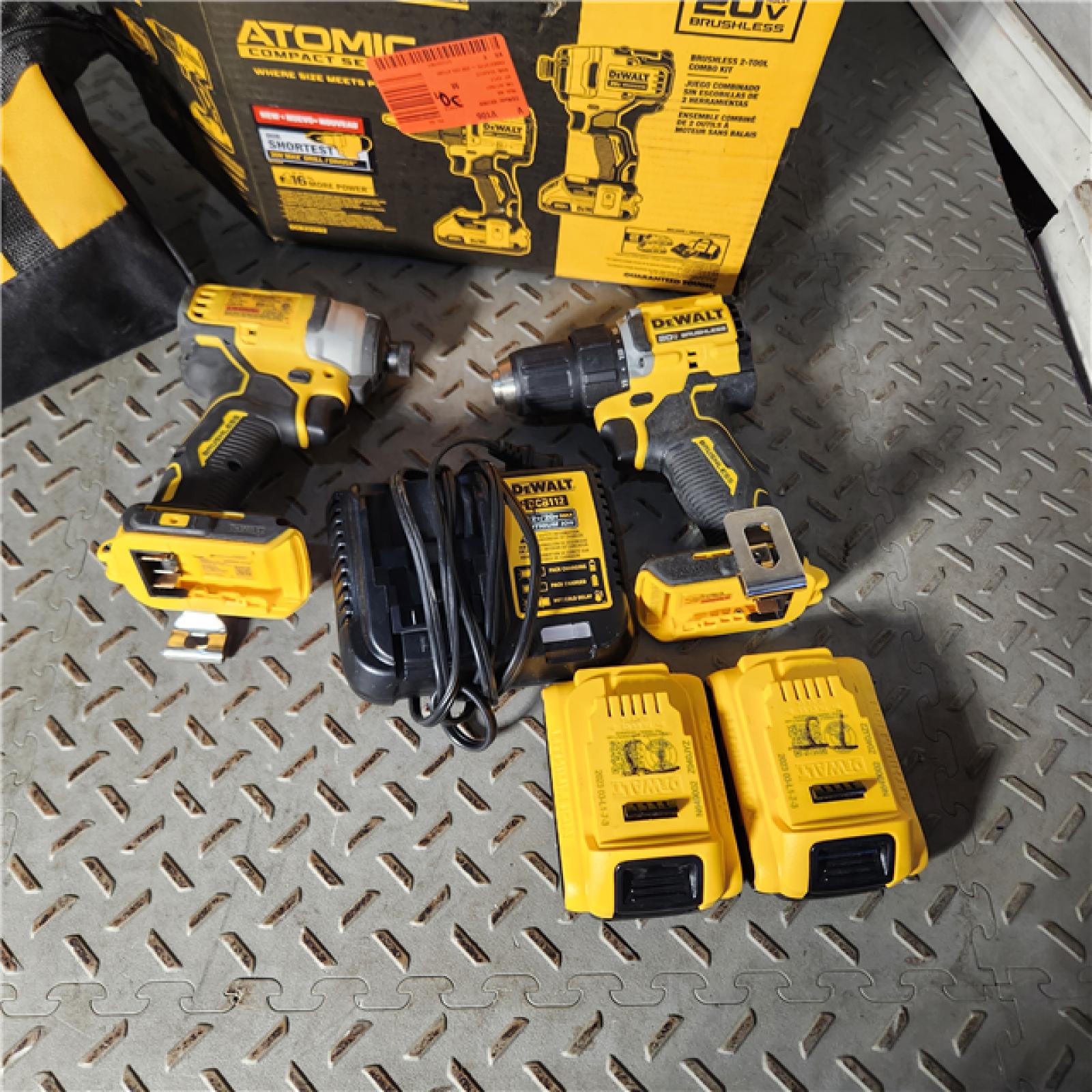 Houston location AS-IS DEWALT ATOMIC 20-Volt MAX Lithium-Ion Cordless Combo Kit (2-Tool) with (2) 2.0Ah Batteries, Charger and Bag