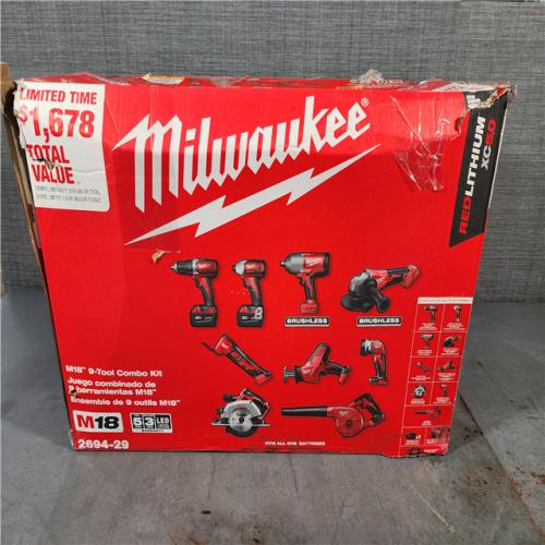 HOUSTON LOCATION - AS-IS M18 18-Volt Lithium-Ion Cordless Combo Kit (9-Tool) with (2) Batteries, Charger, and Tool Bag