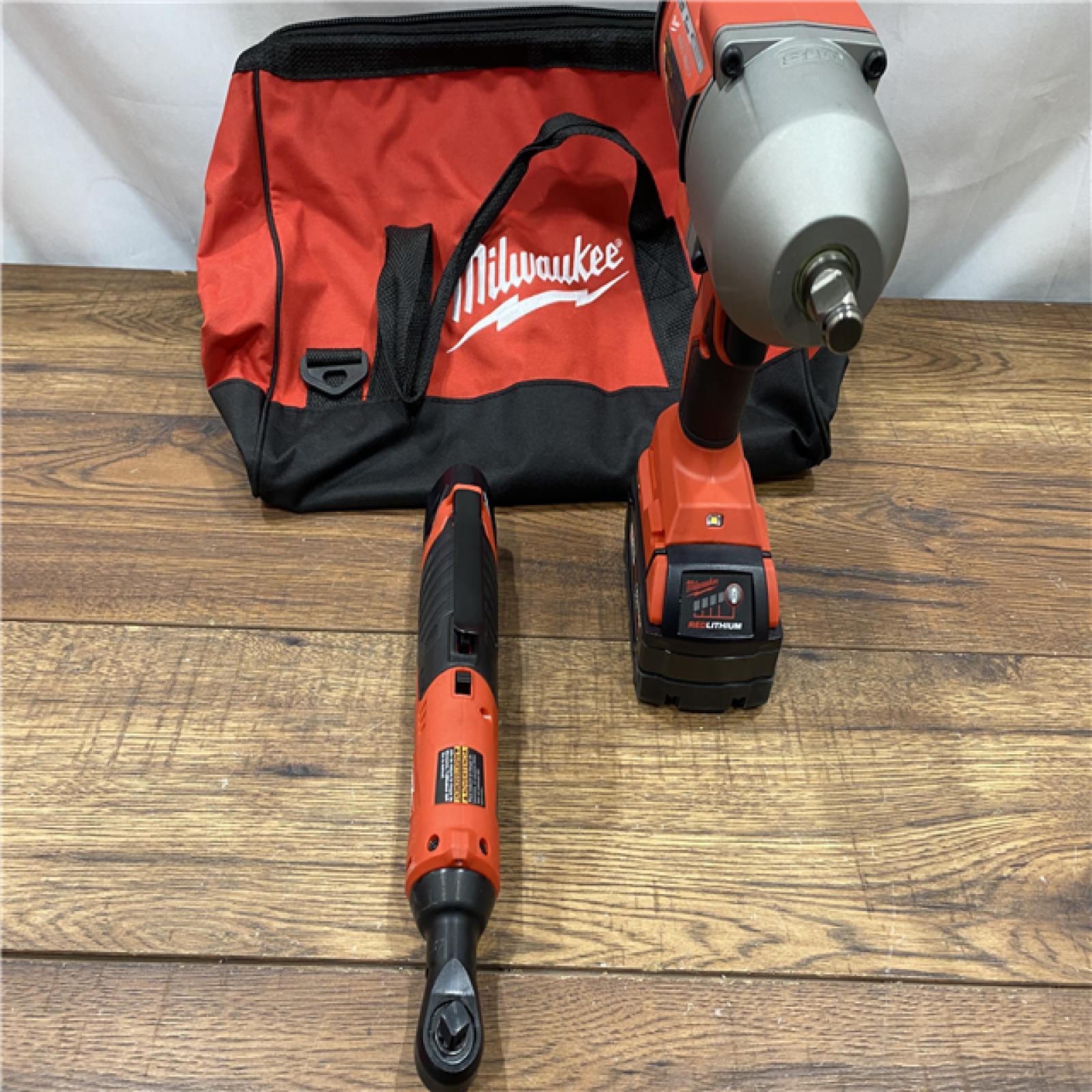 AS IS M12/M18 12/18V Lithium-Ion Cordless 3/8 in. Ratchet and 1/2 in. High Torque Impact Wrench with Friction Ring Combo Kit