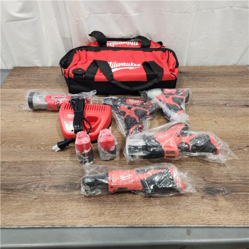 LIKE NEW! M12 12V Lithium-Ion Cordless Combo Kit (5-Tool) with Two 1.5 Ah Batteries, Charger and Tool Bag