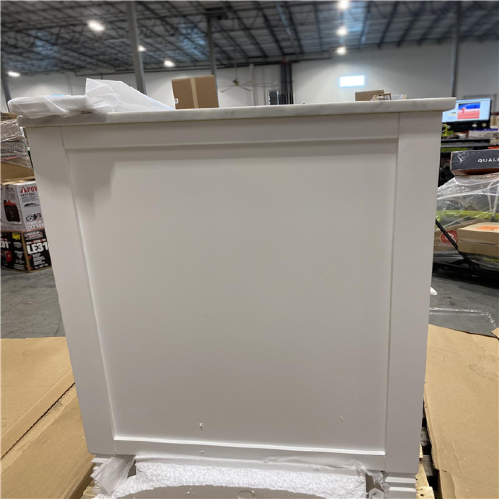 DALLAS LOCATION - NEW! Home Decorators Collection Stockham Single Sink Freestanding Bath Vanity in White with Carrara Marble
