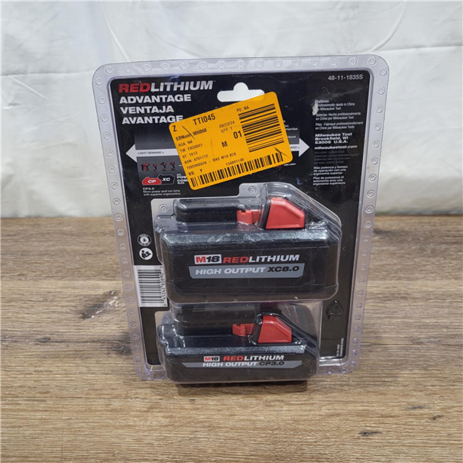 NEW! Milwaukee M18 18-Volt Lithium-Ion HIGH OUTPUT XC 8.0 Ah and 3 Ah Battery (2-Pack)