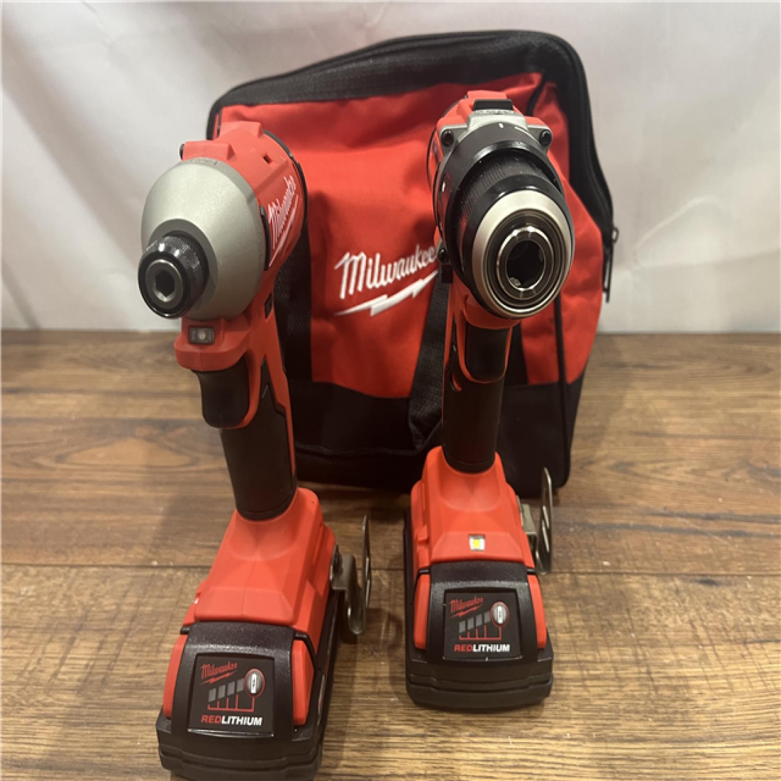 AS IS M18 18V Lithium-Ion Brushless Cordless Compact Drill/Impact Combo Kit (2-Tool) W/(2) 2.0 Ah Batteries, Charger & Bag