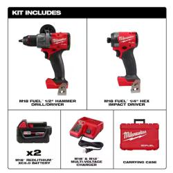 NEW! - Milwaukee M18 FUEL 18V Lithium-Ion Brushless Cordless Hammer Drill and Impact Driver Combo Kit (2-Tool) with 2 Batteries