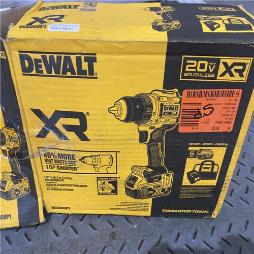 Houston location AS-IS DEWALT 20V MAX XR Lithium-Ion Cordless Compact 1/2 in. Drill/Driver Kit, 20V MAX 5.0Ah Battery, and Charger