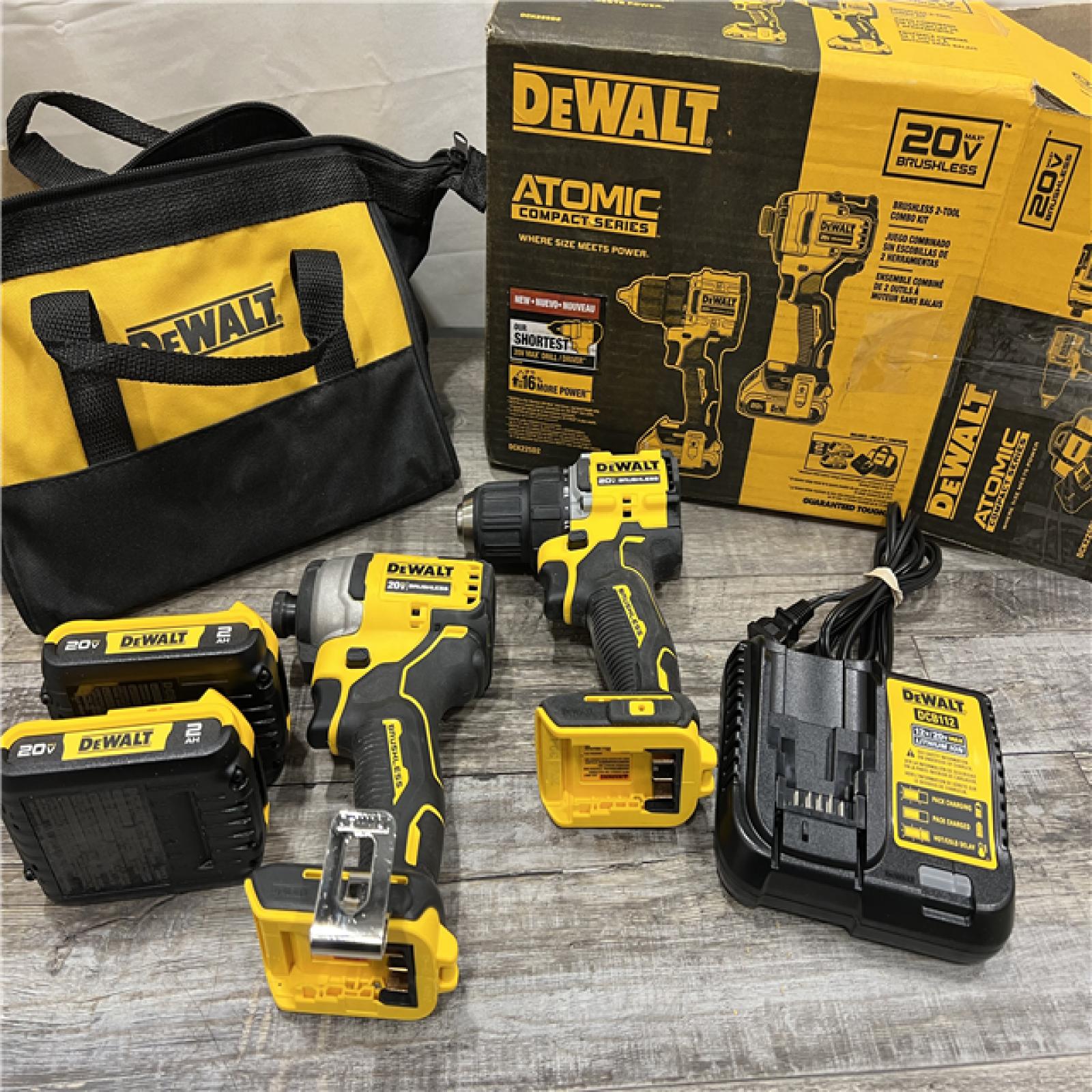 AS-IS DEWALT ATOMIC 20-Volt MAX Lithium-Ion Cordless Combo Kit (2-Tool) with (2) 2.0Ah Batteries, Charger and Bag