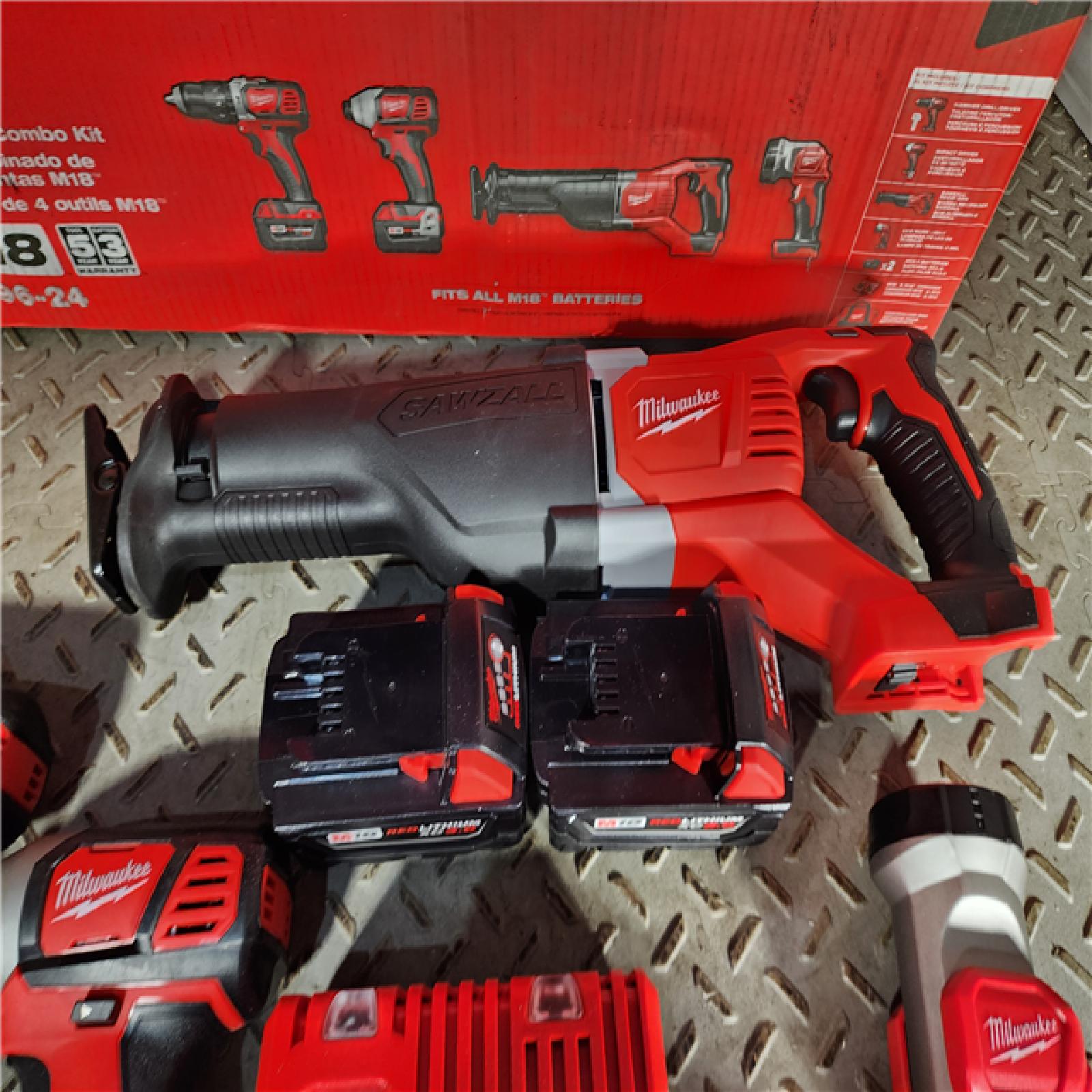 HOUSTON LOCATION - AS-IS (APPEARS LIKE NEW) M18 18V Lithium-Ion Cordless Combo Tool Kit with Two 3.0Ah Batteries, 1-Charger, 1-Tool Bag (4-Tool)