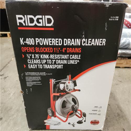 Phoenix Location NEW RIDGID K-400 Drain Cleaning Snake Auger 120-Volt Drum Machine with C-32IW 3/8 in. x 75 ft. Cable + 4-Piece Tool Set & Gloves