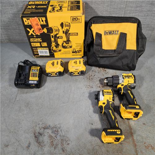 HOUSTON LOCATION - AS-IS DEWALT 20V MAX XR Hammer Drill and ATOMIC Impact Driver 2 Tool Cordless Combo Kit with (2) 4.0Ah Batteries, Charger, and Bag