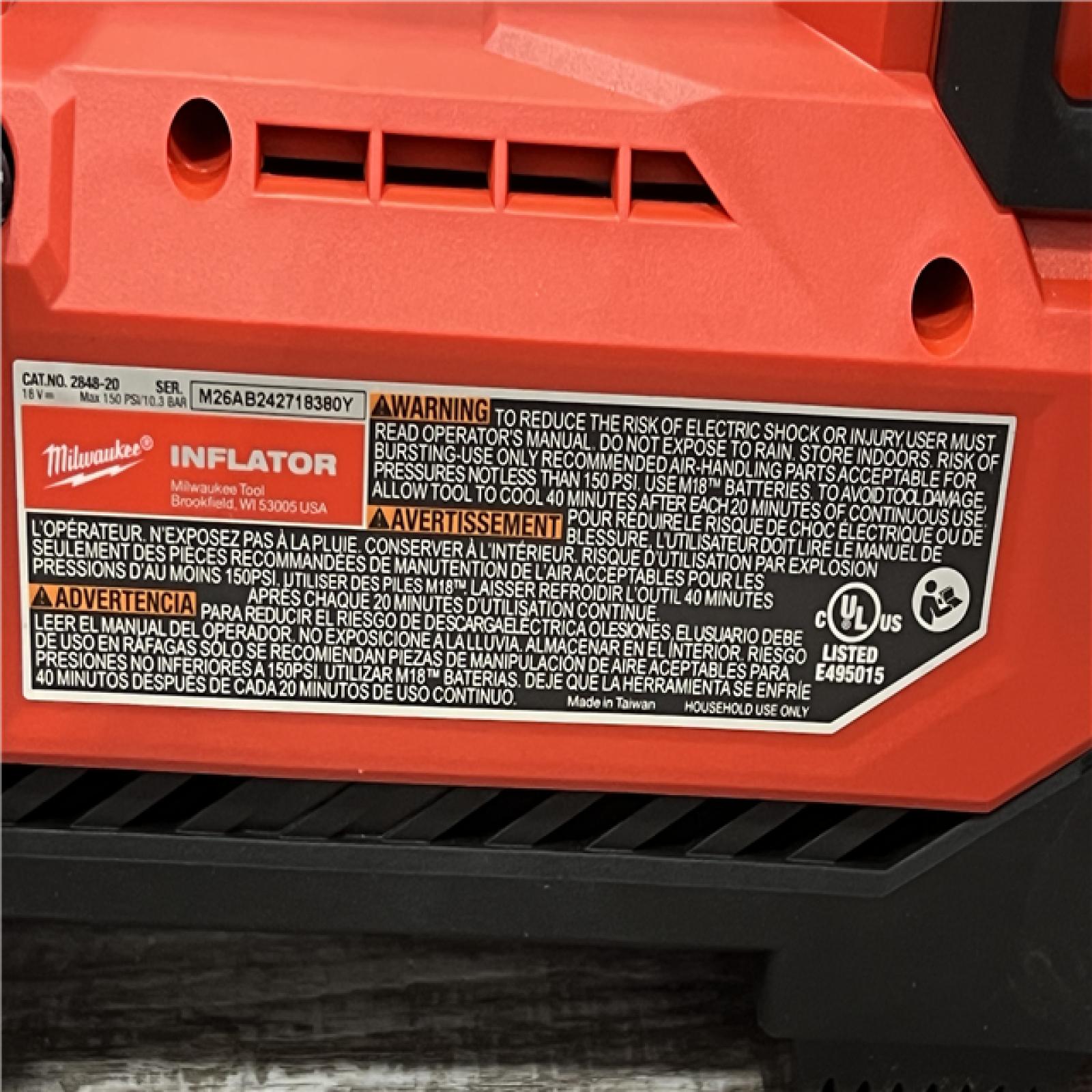 AS-IS Milwaukee M18 18 V 150 PSI Tire Inflator