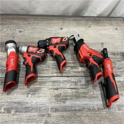 AS-IS Milwaukee M12 12-Volt Lithium-Ion Cordless Combo Kit (5-Tool) with Two 1.5 Ah Batteries, Charger and Tool Bag