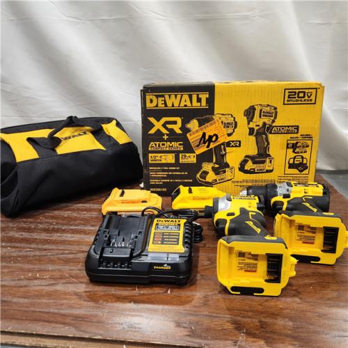 AS-IS DEWALT 20V MAX XR Cordless Drill/Driver, ATOMIC Impact Driver 2 Tool Combo Kit, (2) 2.0Ah Batteries, Charger, and Bag