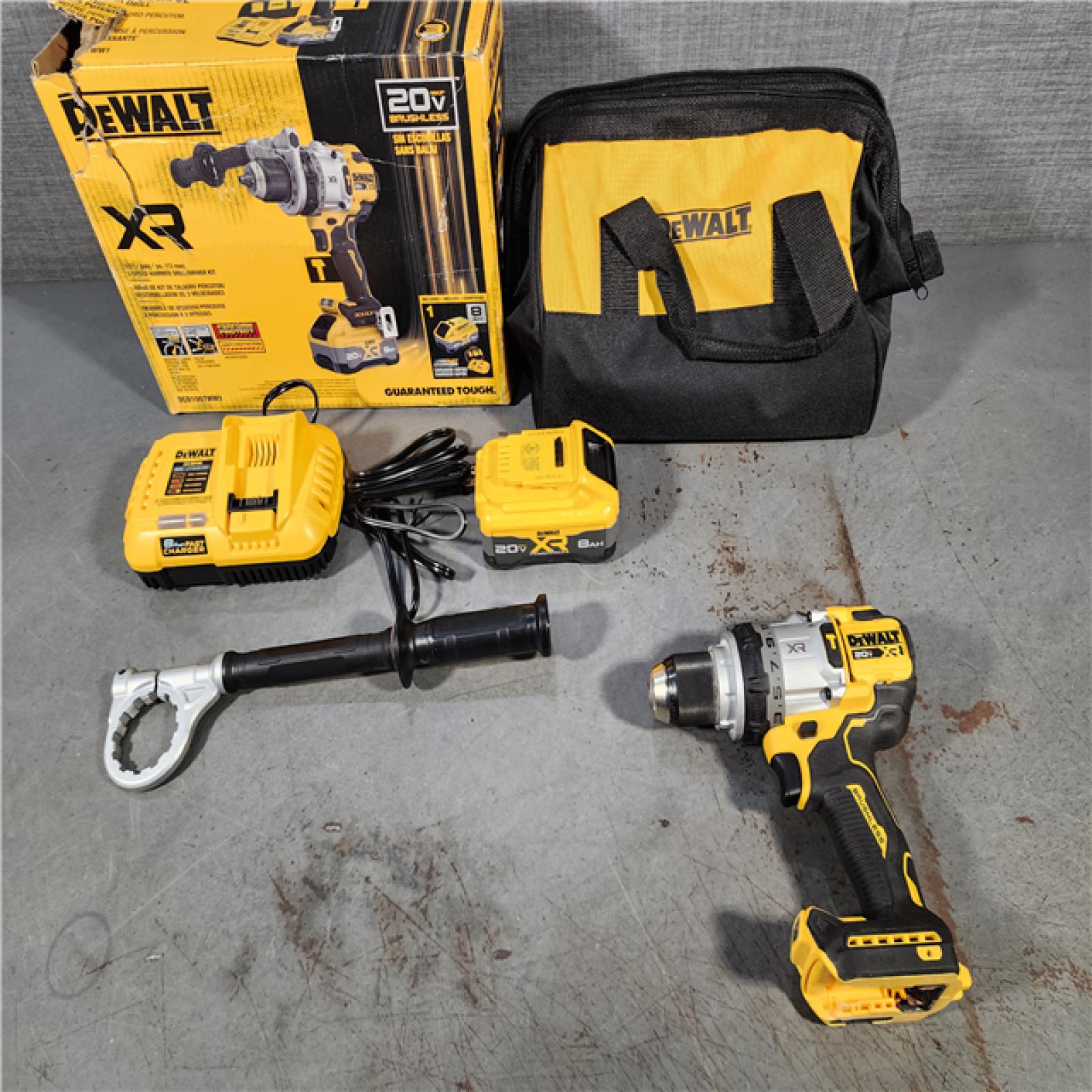 HOUSTON LOCATION - AS-IS DEWALT 20V XR Lithium-Ion Cordless Hammer Drill Kit with 8.0 Ah Battery, Charger and Kit Bag