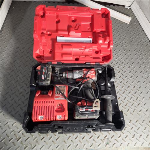 Houston location- AS-IS Milwaukee 2904-22 Hammer Drill Driver Kit with Batteries  Charger & Tool Case  Red