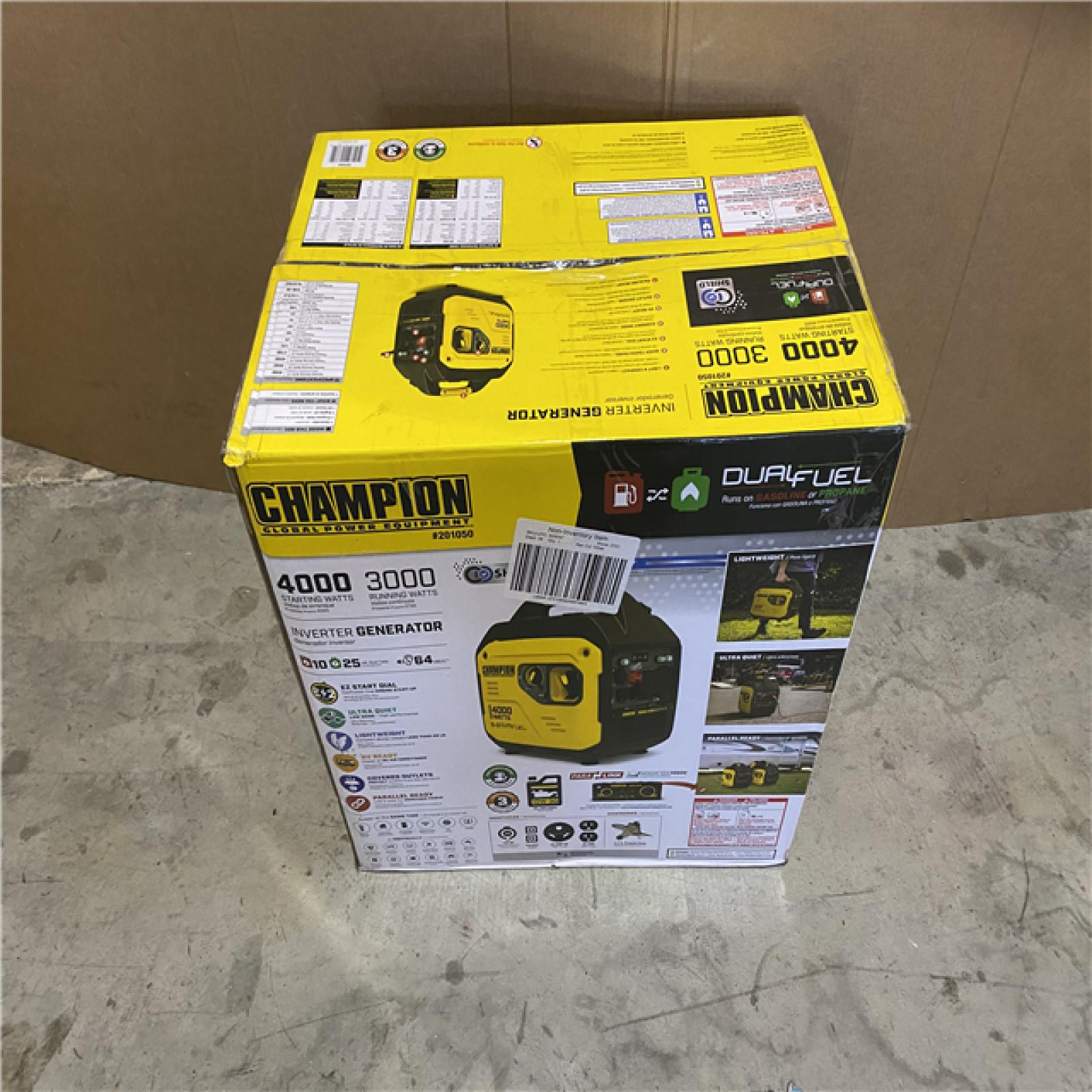 Houston location AS-IS Champion Power Equipment 4000-Watt Dual Fuel RV Ready Portable Inverter Generator with Quiet Technology and CO Shield