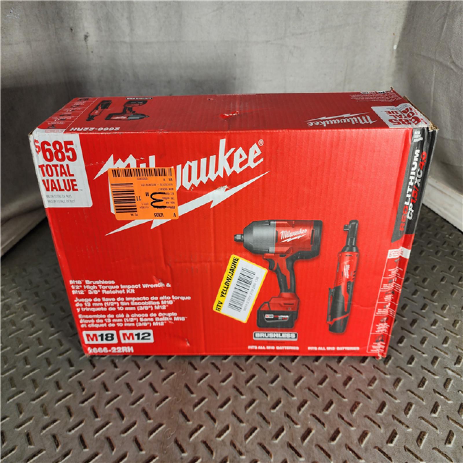 HOUSTON LOCATION - AS-IS M12/M18 12/18V Lithium-Ion Cordless 3/8 in. Ratchet and 1/2 in. High Torque Impact Wrench with Friction Ring Combo Kit