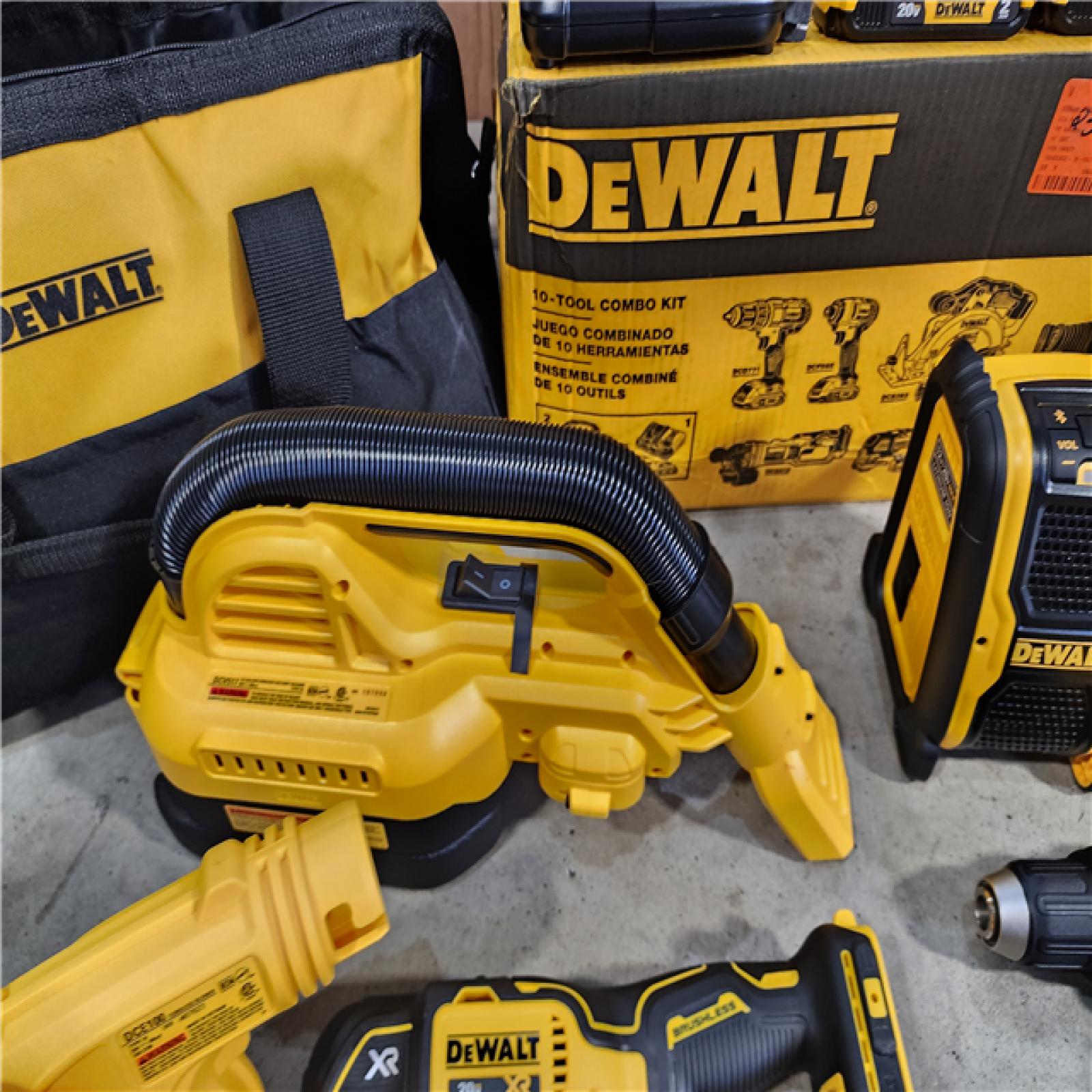 HOUSTON LOCATION - AS-IS (APPEARS LIKE NEW) DEWALT 20V MAX Cordless 10 Tool Combo Kit with (2) 20V 2.0Ah Batteries, Charger, and Bag