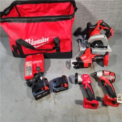 HOUSTON LOCATION - AS-IS (APPEARS LIKE NEW) Milwaukee M18 18-Volt Lithium-Ion Cordless Combo Tool Kit (4-Tool) with (1) 3.0Ah and (1) 1.5Ah Battery, (1) Charger, (1) Tool Bag