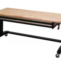 DALLAS LOCATION-  Husky 62 in. W x 24 in. D 2-Drawer Adjustable Height Black Workbench Table with Solid Wood Top