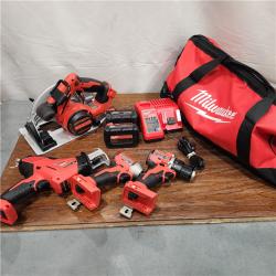 AS-IS Milwaukee M18 18-Volt Lithium-Ion Brushless Cordless Combo Kit (4-Tool) with 2-Batteries, 1-Charger and Tool Bag