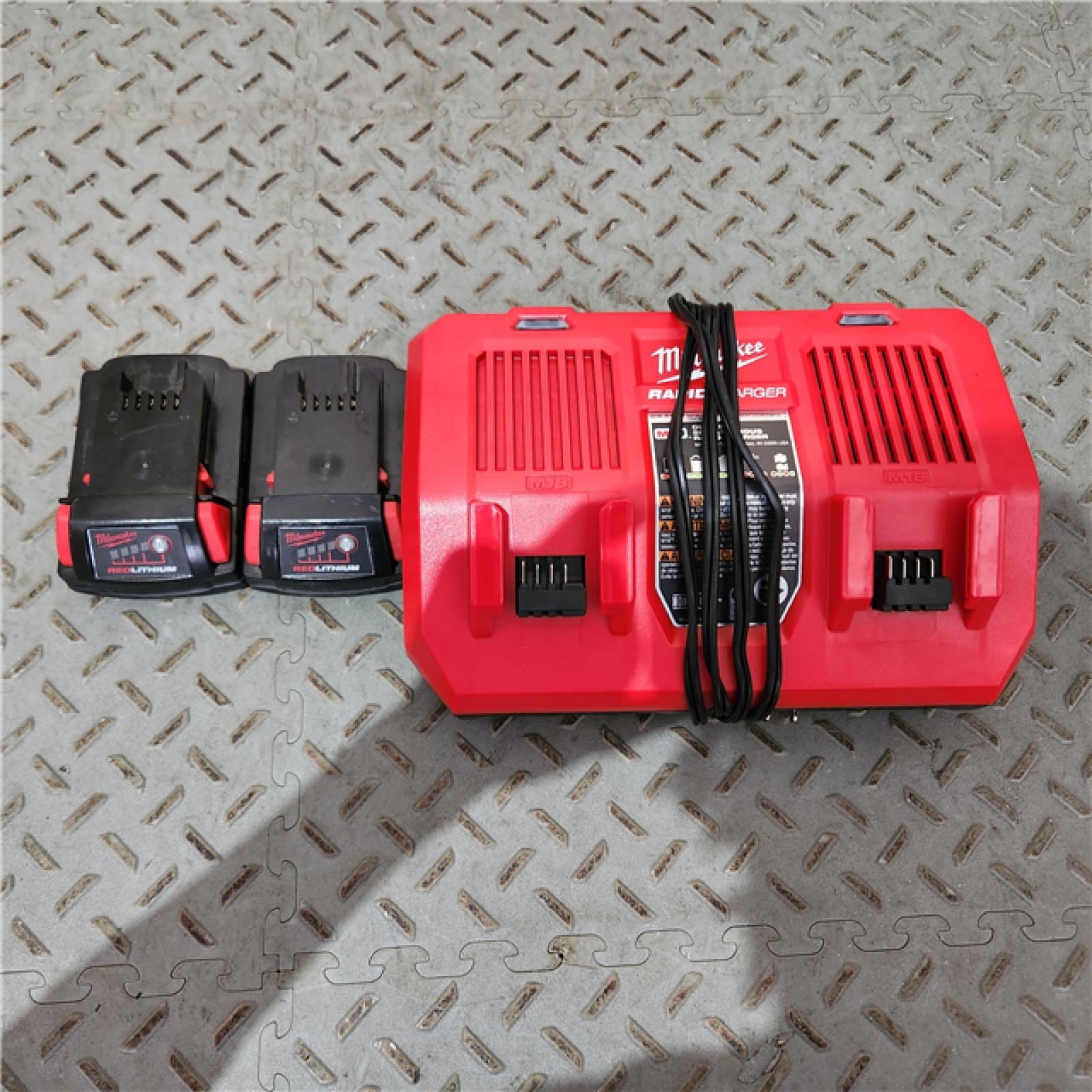 Houston location- AS-IS Milwaukee M18 18V Lithium-Ion Dual Bay Rapid Battery Charger W/ (2) 8Ah HIGH OUTPUT Batteries