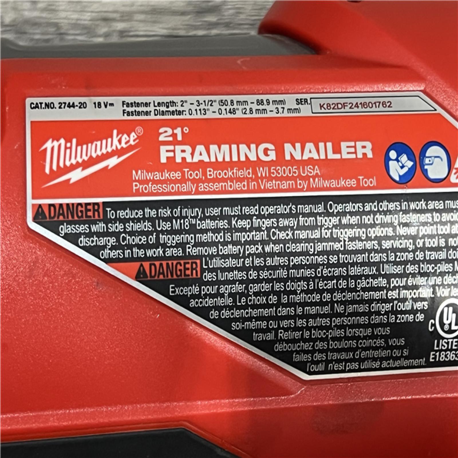 AS-IS Milwaukee 2744-20 M18 FUEL 21-Degree Cordless Framing Nailer (Tool Only)