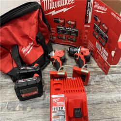 AS-IS MILWUKEE M18 18V Lithium-Ion Brushless Cordless Compact Drill/Impact Combo Kit (2-Tool) W/(2) 2.0 Ah Batteries, Charger & Bag